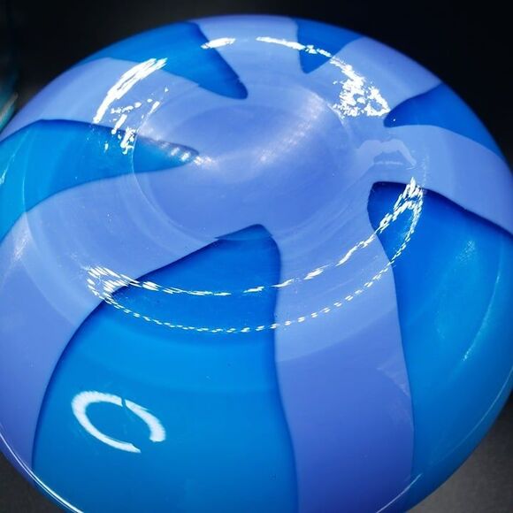 Pier One Blue with Purple Stripe Blown Art Glass Flower Vase 5" Modern - Picture 5 of 7